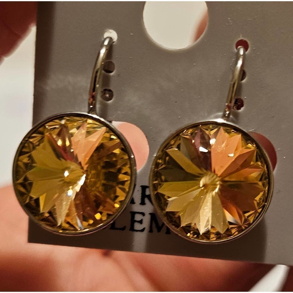 NEW! Swarovski Element Earrings. Light Brown. 13mm Round Dangle.‎ Wedding. Party